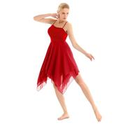 Jhaoyu Women's Lyrical Dance Dress Chiffon Ballet Dance Costume Modern Asymmetric Hem Dress Red XL