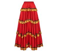 Jhaoyu Womens Spanish Flamenco Dance Skirt Adults Ballroom Belly Dance Skirt Tiered Ruffles Wide Hem Skirts Type D 360 Degree One Size