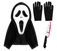 JhavexToy Adult Halloween Scream Mask, Scary Ghost Face Mask with Knife Glove, Horror Natural Screamer Masks with Detailing for Men Women, Horrible Skull Face Halloween Fancy Dress Cosplay Costume