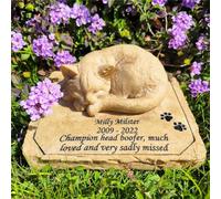 JHB Personalized Cat Memorial Stones, 3D Sleeping Cat Statue Headstone, Cat Sculpture Tombstone, Pet Grave Markers for Cat, Cat Keepsake Memorial Gifts Loss of Cat Indoor Outdoor Decor