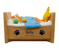 JHB Personalized Cat Urn for Ashes, Customize Pet Memorial Statue with Name/Date/Poem, Sleeping Cat Cremation Urn for Loss Memorial Gift