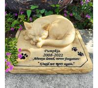 JHB Personalized Pet Memorial Stones for Cat, 3D Sleeping Cat Statue Headstone, Cat Sculpture Tombstone, Cat Grave Markers, Cat Keepsake Memorial Gifts Loss of Cat Indoor Outdoor Decor