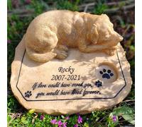 JHB Personalized Pet Memorial Stones for Dog, 3D Sleeping Dog Statue Headstone, Dog Sculpture Tombstone, Dog Grave Markers, Dog Keepsake Memorial Gifts Loss of Dog Indoor Outdoor Decor