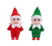 JHBEMAXS Mini Baby Elf Twins Elves Set Craft Toddler Tiny Babies Doll Shelf Decoration Toys for Girls Boys Kids Adults (Pack of 2 Pieces Red & Green)