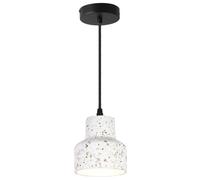 JHBHQKX White Pendant Lamp, 1-Light Industrial Hanging Light Fixture with Terrazzo Shade, Vintage Farmhouse Ceiling Lighting for Kitchen Island & Dining Room