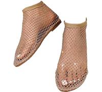 Jhbsou Mesh Ballet Flats, Ultra Comfortable Shiny Gem Mesh Flats, Sandals Women Dressy Summer Flat Shoes Slip On Sandals (Beige, Adult, Women, 5, Numeric, UK Footwear Size System, Medium)