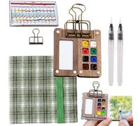 Jhbsou Tobios Mini Watercolour Kit, Mini Watercolor Travel Kit Paint Sets, Travel Water Color Set with 12 Color Paints, Wooden Grid Paint Box for Painters Artists Students (C)