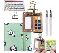 Jhbsou Tobios Mini Watercolour Kit, Mini Watercolor Travel Kit Paint Sets, Travel Water Color Set with 12 Color Paints, Wooden Grid Paint Box for Painters Artists Students (D)