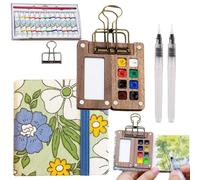Jhbsou Tobios Mini Watercolour Kit, Mini Watercolor Travel Kit Paint Sets, Travel Water Color Set with 12 Color Paints, Wooden Grid Paint Box for Painters Artists Students (A)
