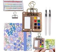 Jhbsou Tobios Mini Watercolour Kit, Mini Watercolor Travel Kit Paint Sets, Travel Water Color Set with 12 Color Paints, Wooden Grid Paint Box for Painters Artists Students (B)