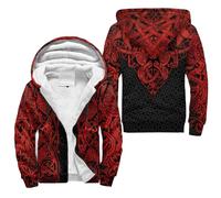 JHBTFQ Norse Jacket for Men Women Red Odin Rune 3D Printed Autumn/Winter Warm Zip Up Hoodie Mediaeval Cosplay Costume,Celtic Knot,XXL