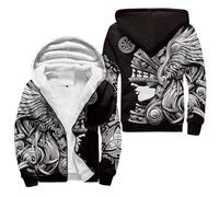 JHBTFQ Norse Mythology Hooded Jacket Warm Zipper Coat 3D Printed Odin Tattoo Autumn/Winter To Spring Transition Tops,Shield Maiden,5XL