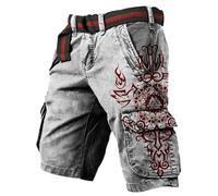JHBTFQ Norse Shorts for Vikings 3D Printed Valhalla Cargo Pants Summer Multi-Pocket Men's Hiking Shorts,Nordic Symbols,3XL