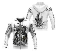JHBTFQ Odin Hoodie, 3D Printed Norse Myths Axe Raven Wolf Bear Rune White Spring and Autumn Pullover for Mens Women,Zip Hoodie,5XL