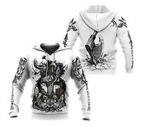 JHBTFQ Odin Hoodie, 3D Printed Norse Myths Axe Raven Wolf Bear Rune White Spring and Autumn Pullover for Mens Women,Hoodie,M