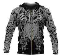 JHBTFQ Odin Hoodie Viking Bearded Man Mjölnir Aegishjalmur 3D Printed Casual Sweatshirts Jacket,Zip Hoodie,M
