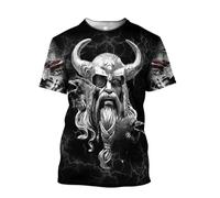 JHBTFQ Viking 3D Printed T-Shirt Vintage Norse Myth Graffiti Casual Round Neck Short Sleeve Quick-Drying Shirt,Odin God,XL