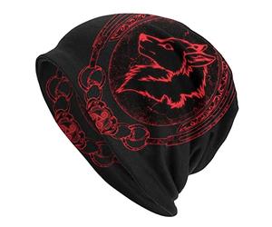 JHBTFQ Viking Beanie Hat for Men Women Knitting Double Layer Skullies Caps Autumn Summer Odin Myth Nordic Gift,Nordic Wolf,One Size