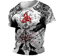 JHBTFQ Viking Men's T-Shirt 3D Printed Summer O-Neck Short Sleeves Novelty Odin Rune Tattoo Norse Gift,Norse Symbols,XXL