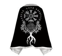 JHBTFQ Viking Print Shawl Blanket Faux Fleece-lined Travel Work Cosplay Warm Throws Winter Lap Blankets Nordic Gifts,Nordic Compass,M