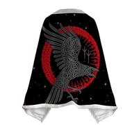 JHBTFQ Viking Print Shawl Blanket Faux Fleece-lined Travel Work Cosplay Warm Throws Winter Lap Blankets Nordic Gifts,Odin Raven,XL