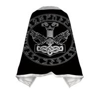 JHBTFQ Viking Print Shawl Blanket Faux Fleece-lined Travel Work Cosplay Warm Throws Winter Lap Blankets Nordic Gifts,Mjölnir Wolf,XL