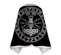 JHBTFQ Viking Print Shawl Blanket Faux Fleece-lined Travel Work Cosplay Warm Throws Winter Lap Blankets Nordic Gifts,Mjölnir Rune,M