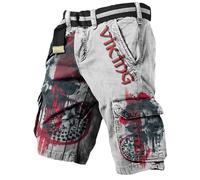 JHBTFQ Viking Shorts for Mens 3D Printed Odin Myth Travels Hiking Cargo Pants Summer Beach Trunks Nordic Gift,Valhalla,XXL