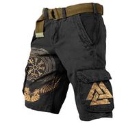 JHBTFQ Viking Shorts for Mens 3D Printed Odin Myth Travels Hiking Cargo Pants Summer Beach Trunks Nordic Gift,Odin Raven,5XL