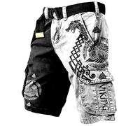 JHBTFQ Viking Shorts for Mens 3D Printed Odin Myth Travels Hiking Cargo Pants Summer Beach Trunks Nordic Gift,Viking Ship,M