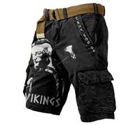JHBTFQ Viking Shorts Mens 3D Printed Norse Myth Valhalla Summer Travels Hiking Cargo Pants Beach Trunks,Sons of Vikings,XXL