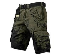 JHBTFQ Viking Summer Shorts 3D Printing Valhalla Skull with Vegvisir Odin Runes Men's Hiking Pants Training/Sports/Beach Trunks Nordic Gift,Army Green,L