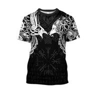 JHBTFQ Viking T-Shirt for Men Odin Raven Wolf Hammer of Thor Print Nordic Summer Short Sleeve Shirt Medieval Gift,Raven Wolf Black,M