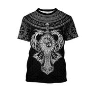 JHBTFQ Viking T-Shirt for Men Odin Raven Wolf Hammer of Thor Print Nordic Summer Short Sleeve Shirt Medieval Gift,Mjölnir White,S