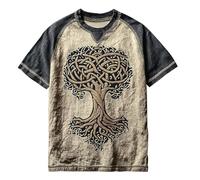 JHBTFQ Viking T-Shirt for Men's 3D Printed Summer Linen Short Sleeve Yggdrasil/Tree of Life Women Tops Nordic Gift,Tree of Life E,M