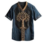 JHBTFQ Viking T-Shirt for Men's 3D Printed Summer Linen Short Sleeve Yggdrasil/Tree of Life Women Tops Nordic Gift,Tree of Life A,L