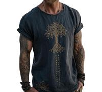 JHBTFQ Viking T-Shirt for Men's Yggdrasil/Tree of Life 3D Printed Summer Linen Short Sleeve Medieval Nordic Gift,Tree,4XL