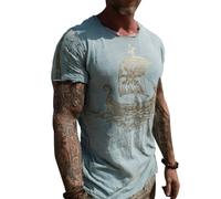 JHBTFQ Viking T-Shirt for Men's Yggdrasil/Tree of Life 3D Printed Summer Linen Short Sleeve Medieval Nordic Gift,Set Sail for Seas,M