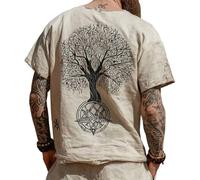 JHBTFQ Viking T-Shirt for Men's Yggdrasil/Tree of Life 3D Printed Summer Linen Short Sleeve Medieval Nordic Gift,Celtic Knot,4XL