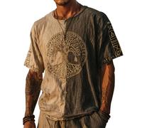 JHBTFQ Viking T-Shirt for Men's Yggdrasil/Tree of Life 3D Printed Summer Linen Short Sleeve Medieval Nordic Gift,Black and White,M