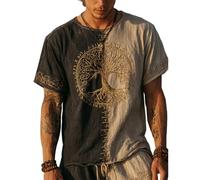 JHBTFQ Viking T-Shirt for Men's Yggdrasil/Tree of Life 3D Printed Summer Linen Short Sleeve Medieval Nordic Gift,White and Black,4XL