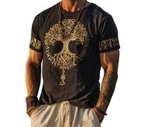 JHBTFQ Viking T-Shirt for Men's Yggdrasil/Tree of Life 3D Printed Summer Linen Short Sleeve Medieval Nordic Gift,Healthy Happy,M