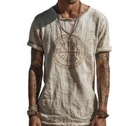 JHBTFQ Viking T-Shirt for Men's Yggdrasil/Tree of Life 3D Printed Summer Linen Short Sleeve Medieval Nordic Gift,Norse Symbol,4XL