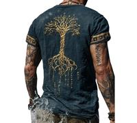 JHBTFQ Viking T-Shirt for Men's Yggdrasil/Tree of Life 3D Printed Summer Linen Short Sleeve Medieval Nordic Gift,Happy Luck,4XL
