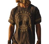 JHBTFQ Viking T-Shirt for Men's Yggdrasil/Tree of Life 3D Printed Summer Linen Short Sleeve Medieval Nordic Gift,Norse Runes,S