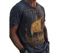 JHBTFQ Viking T-Shirt for Men's Yggdrasil/Tree of Life 3D Printed Summer Linen Short Sleeve Medieval Nordic Gift,Viking Ship,4XL