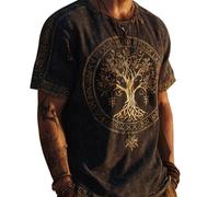 JHBTFQ Viking T-Shirt for Men's Yggdrasil/Tree of Life 3D Printed Summer Linen Short Sleeve Medieval Nordic Gift,Yggdrasil Rune,4XL