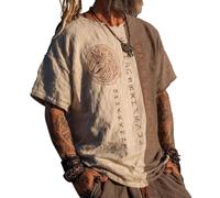 JHBTFQ Viking T-Shirt for Men's Yggdrasil/Tree of Life 3D Printed Summer Linen Short Sleeve Medieval Nordic Gift,Wolf Rune,4XL