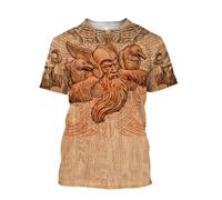 JHBTFQ Viking T-Shirt Norse Mythology 3D Print Quick-Drying Summer Casual Mens Shirt,Odin God,L