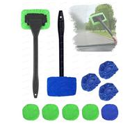 JHCHAN 2-Pack 180° Swivel Head Window & Surface Cleaner | 10 Reusable Microfibre Cloths (5 Blue & 5 Green) | for Car Windscreen, Shower Glass & Household | Wet & Dry Use, Super Absorbent